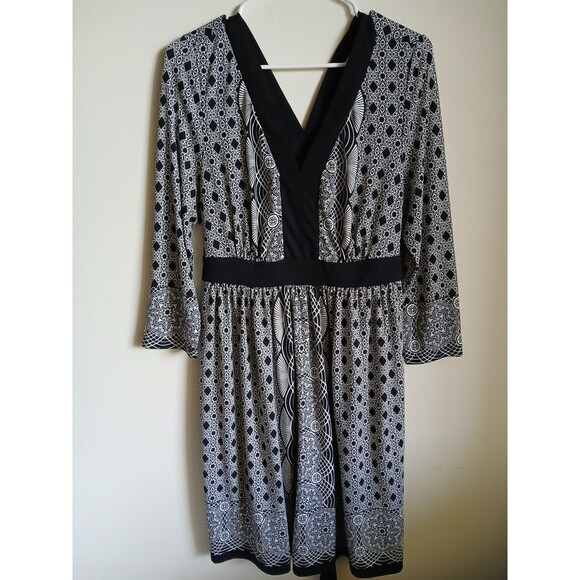 ECI New York Dress Size XL 3/4 Sleeve Geometric Tie Back - Picture 1 of 12
